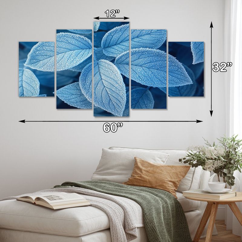 Frost feuilles bleues Tranquitt II - art mural bleu - ensemble d'art mural traditionnel diamant