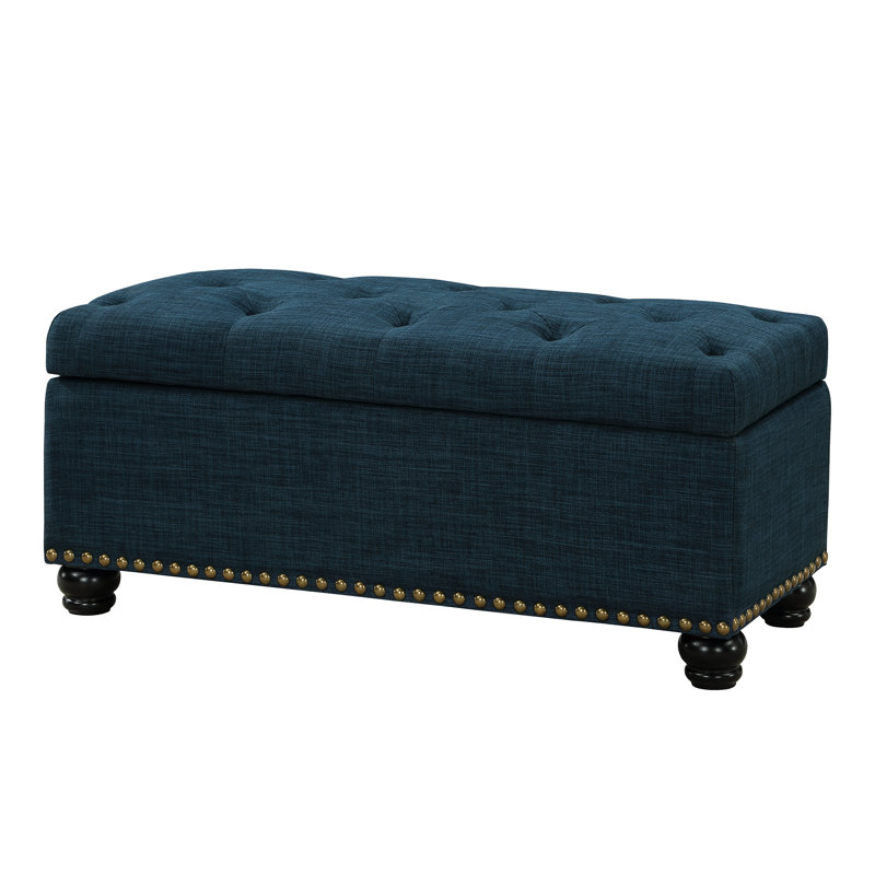 Repose-pieds de rangement rembourré de 42 po Carmya Sema, Bleu foncé