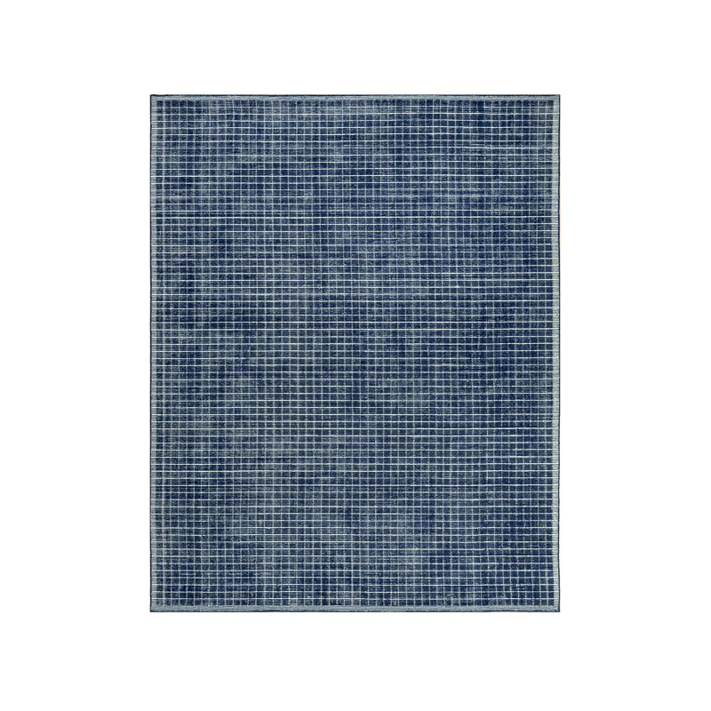 Tapis oriental bleu en laine tissé à la main 9 pi 3 po x 11 pi 9 po - MOA10290549