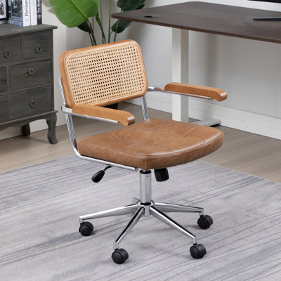 Carli Rattan Genuine Leather Office Chair