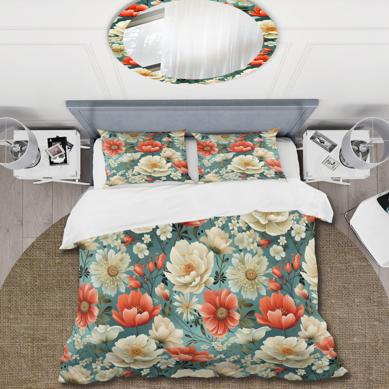 Ensemble de housse de couette Retro Blooms, Housse de couette pour très grand lit et 2 très