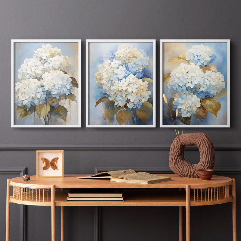Étude florale, série XL III, ensemble de 3 estampes numériques, prêt à accrocher, Blanc, H 28 po x l 66 po