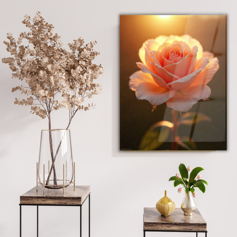 Art mural en verre trempé pêche rose, H 36 po x l 24 po