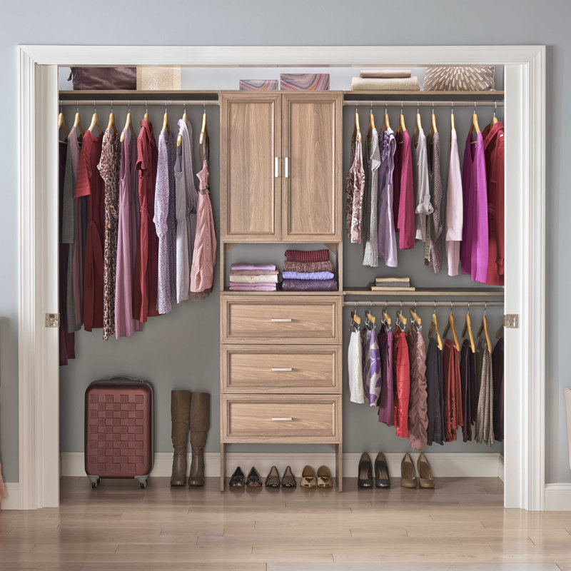 SuiteSymphony 84" W - 120" W Closet System with Drawers and Doors, Natural Gray