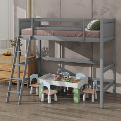 Lit mezzanine simple en bois avec échelle