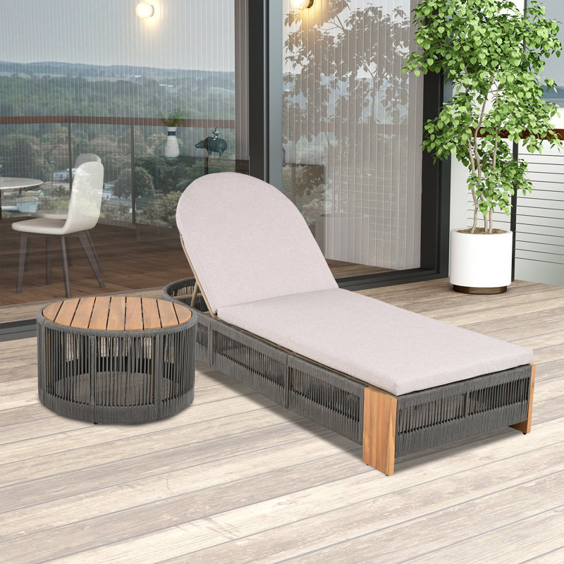 Chaise longue d'extérieur avec table d'appoint, Gris