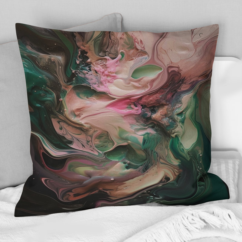 Coussin décoratif rose et vert Inner Worlds of Marble IV