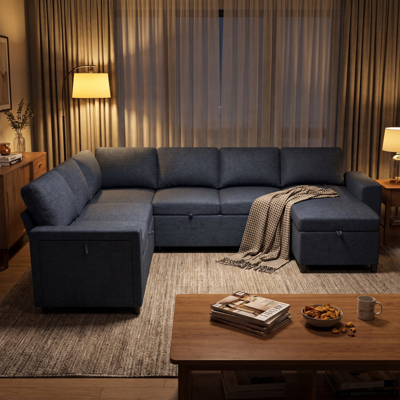 Canapé-lit modulaire en U convertible avec rangement, chargeur USB et porte-gobelets, canapé-lit en chenille pour le salon