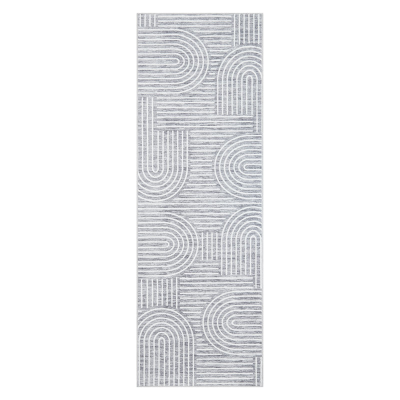 Modern Abstract Runner 2.5x10 Hallway Runner Rug Non Slip Machine Washable Foldable Carpet Stripe Accent Mat for Stairs Entryway Grey