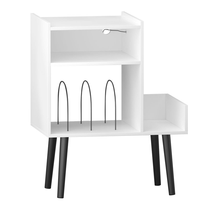 Support pour tourne-disque avec rangement en vinyle, supports pour supports audio-vidéo de salon, Blanc