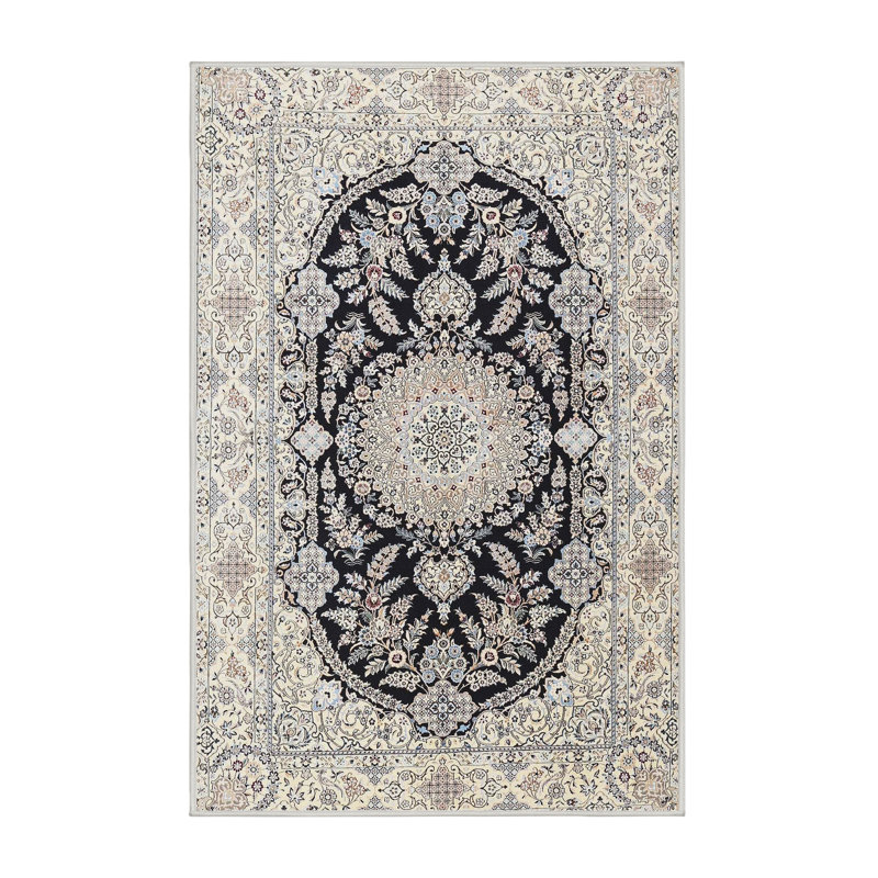 Tapis oriental noir / beige Yassin, Rectangle 7 pi x 9 pi