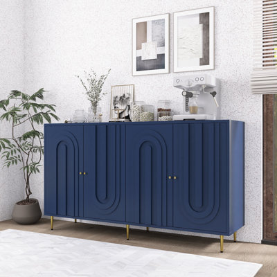 Modern Lacquered 4-Door Wooden Sideboard Storage For Living Room, Entryway, Office & More