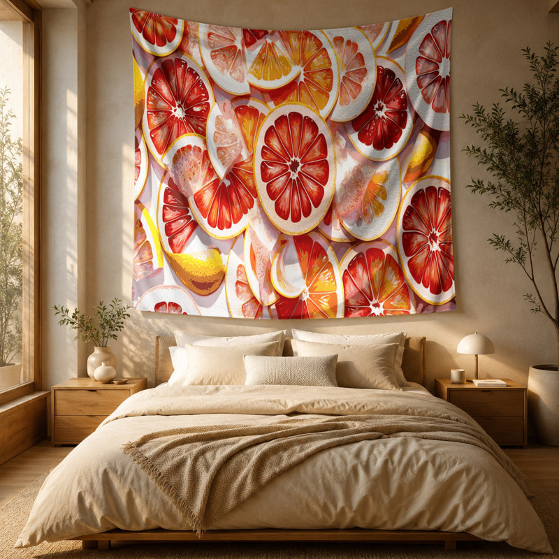 Tapisserie murale fruit pamplemousse blanc, 51 po x 60 po