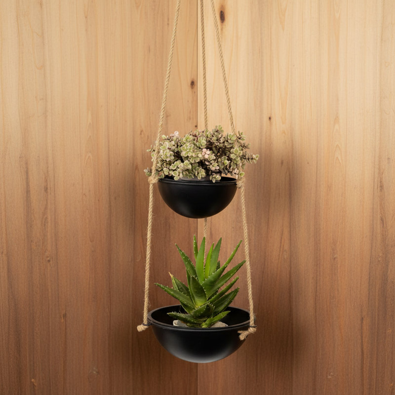Ray 2-Tier Hanging Planter with Metal Stand for Indoor Outdoor Plants – Perfect Christmas Decor & Gift