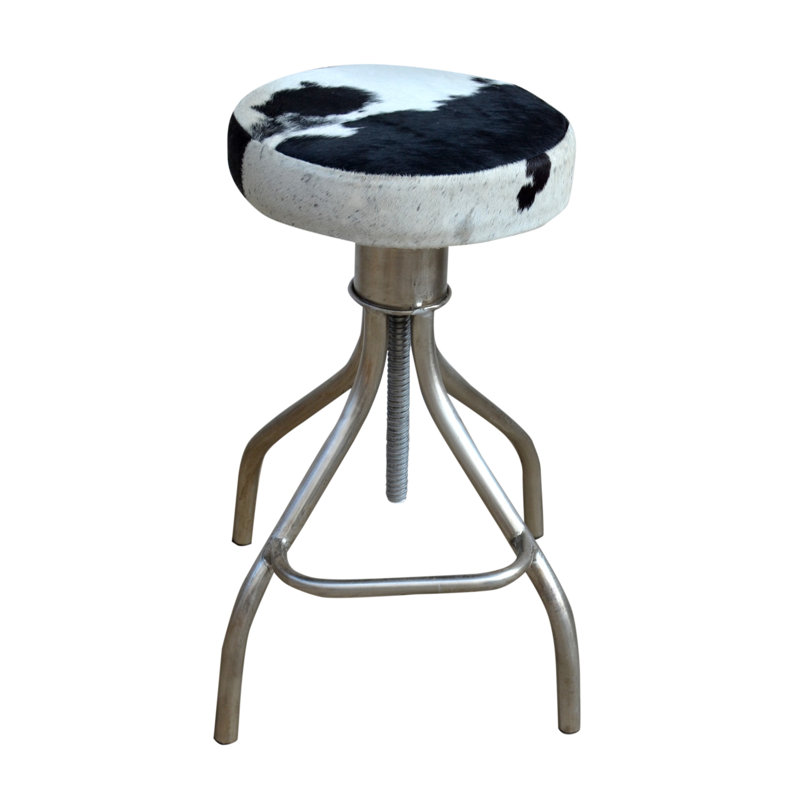 Extendable Round Bar Stool – TANGO (Black & White Cowhide)