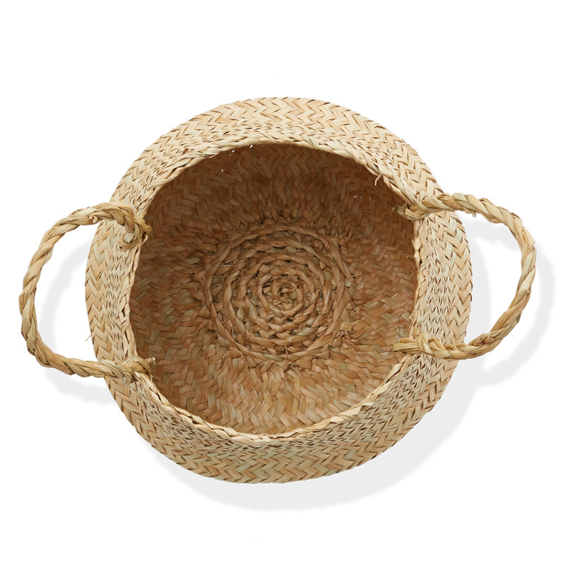 Seagrass Belly Basket Planter - Small, Woven Storage Bin Plant Pot Cover