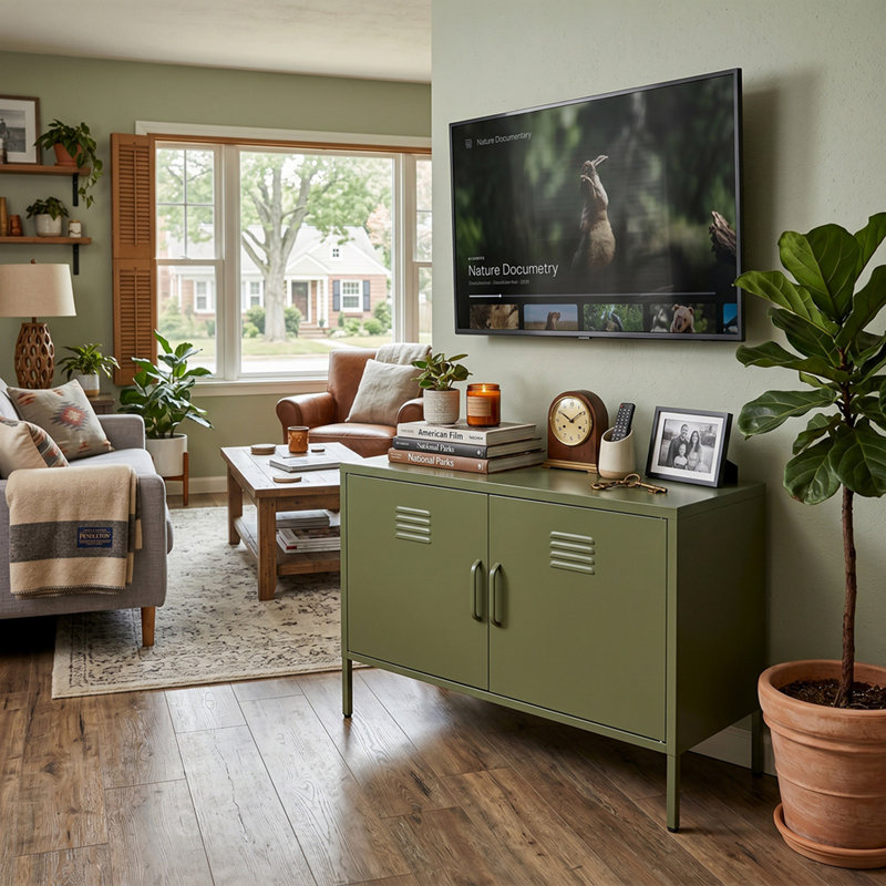 Une armoire de rangement multifonctionnelle en métal d'une hauteur de 25,2 pouces, Olive Green