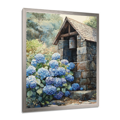 Hortensias par le puits de ferme II - art mural floral