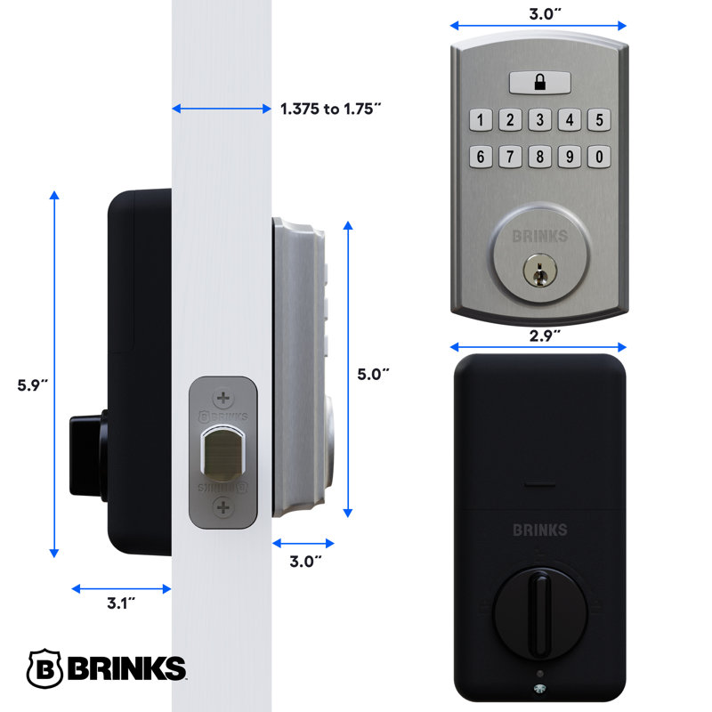 Brinks Electronic Keypad Deadbolt Lock, Satin Nickel