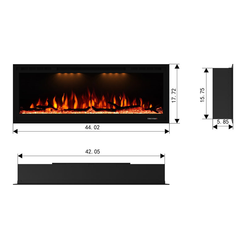 Nazaret WiFi Smart Recessed Wall Mounted Electric Fireplace Insert with Remote, Overheating Protection, Logset and Crystal, Touch Screen, 1500W/750W