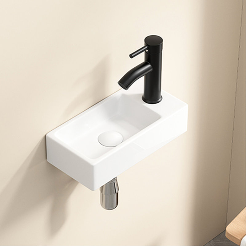 Lavabo rectangulaire suspendu en céramique blanc laiteux, trou de robinet à droite 14,61 * 7,09 * 3,64 pouces, convient au décor vestiaire