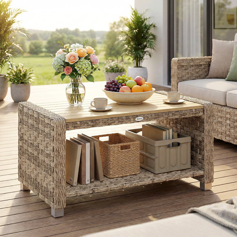 Rectangular Metal Outdoor Coffee Table , 90cm cm W 50cm cm D, Light Brown