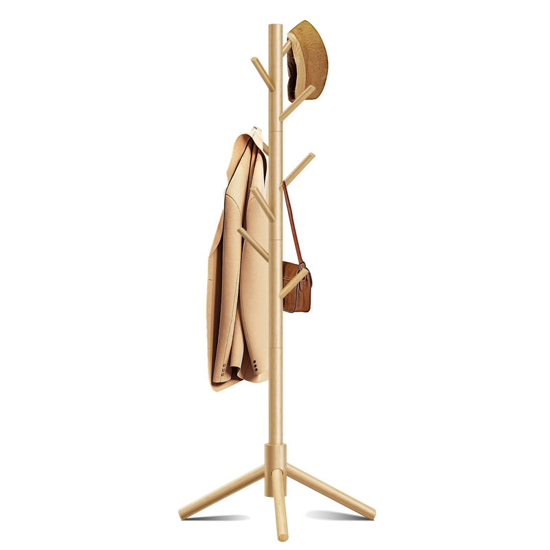 Jedriel 8-hook Freestanding Adjustable Wooden Coat Rack for Entryway,Bedroom,Office, Natural