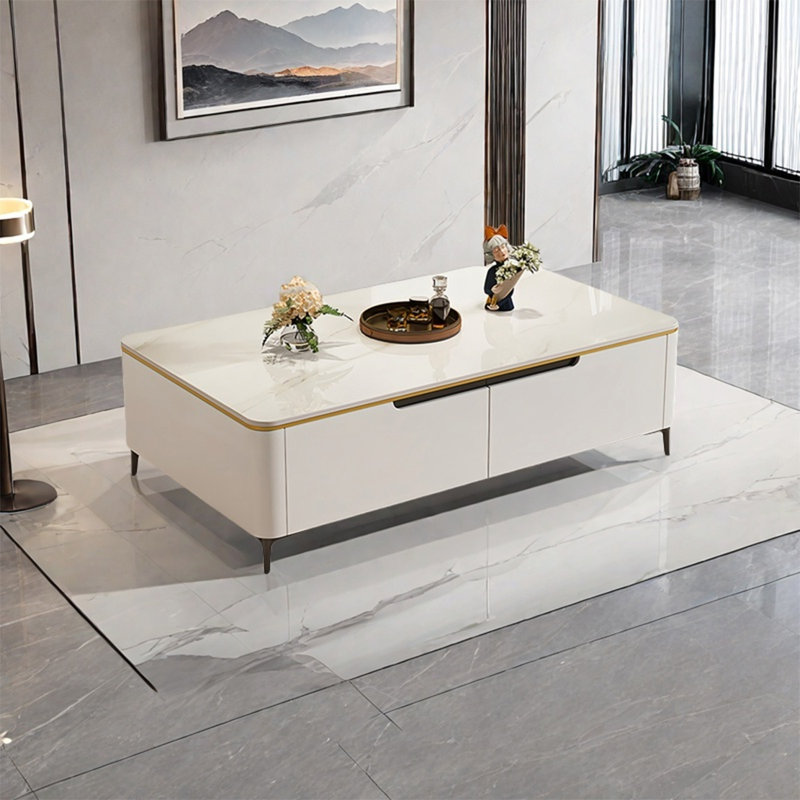 Light luxury rectangular rock table, 16.5" H x 47.2" L x 23.6" W, White