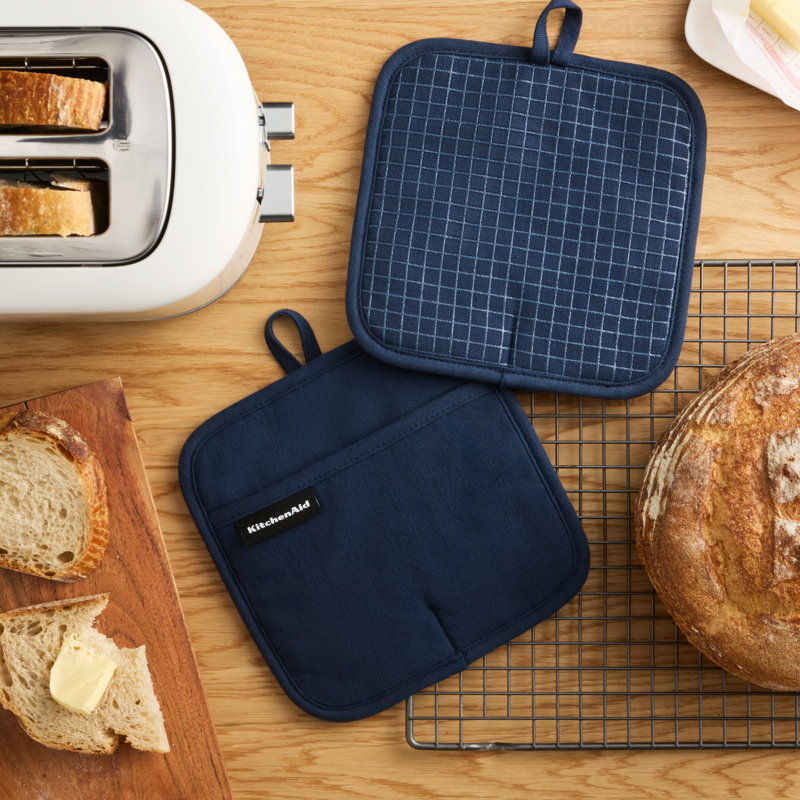 KITCHENAID Gourmet Series Gridlines Pot Holders 2-Pack, Ink Blue