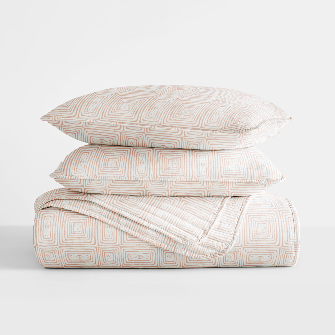 Quilt Set- Lightweight - All Season Quilted Coverlet - Geometric Maze Apricot Becky Cameron 