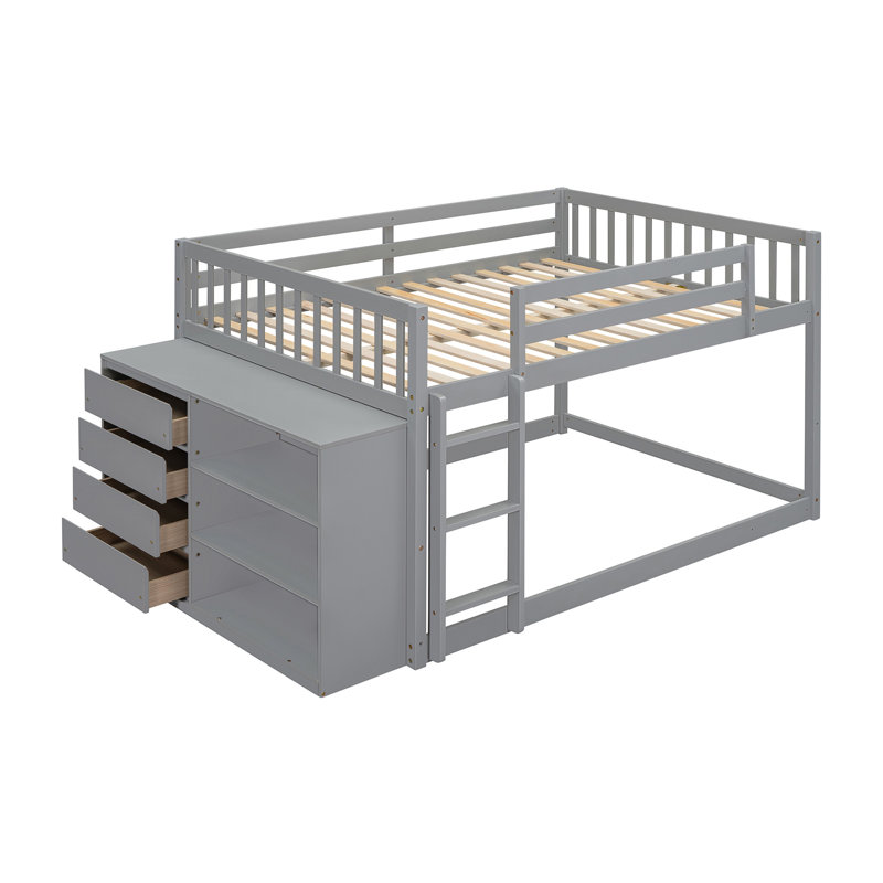 Lit superposé double avec 4 tiroirs et 3 tablettes - gris, Lit double, Gris