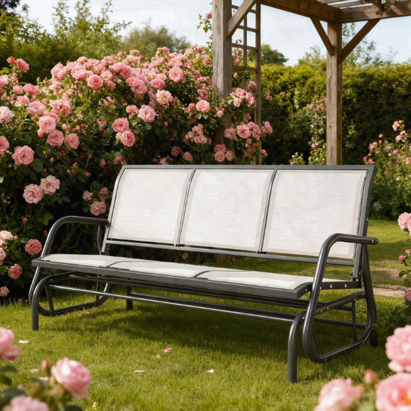 3-Person Outdoor Patio Glider Bench with Breathable Mesh, Cream White