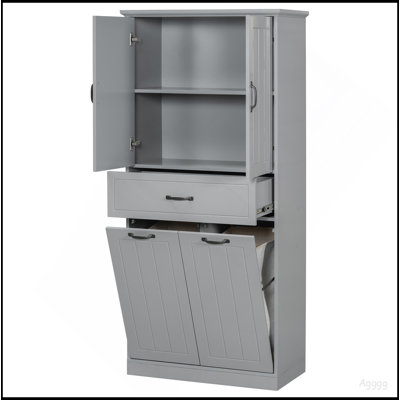 Bathroom Storage Cabinet With Two Laundry Baskets, Storage Cabinet With Doors And Drawer For Home, Grey