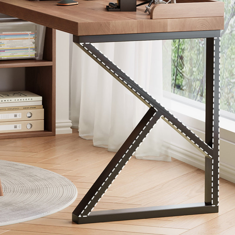 Bureau en fer massif en forme de L brun noyer + noir,  H 31,5 po x l 70,87 po x P 68,9 po