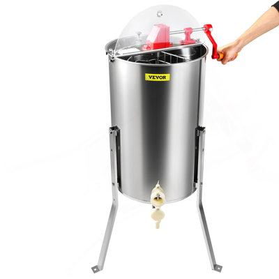 Manual Honey Extractor, 3 Frames Honey Spinner Extractor, Stainless Steel Beekeeping Extraction, Honeycomb Drum Spinner With Lid, Apiary Centrifuge Equipment With Height Adjustable Stand