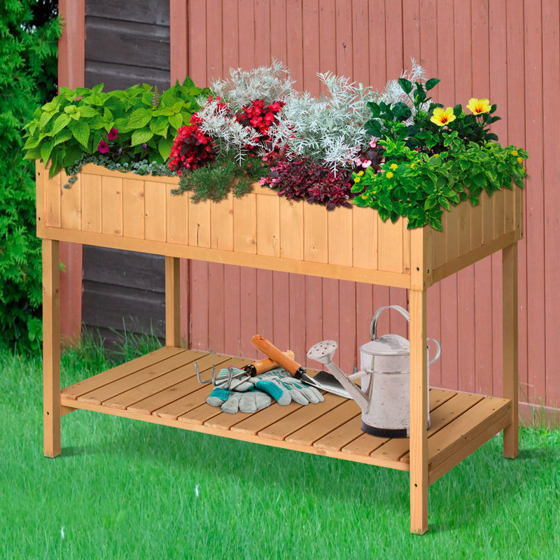 43X18x30in Wooden Elevated Herb Bed With 8 Compartments And Shelf - Fresh Herbs For You Container Pockets Enjoy