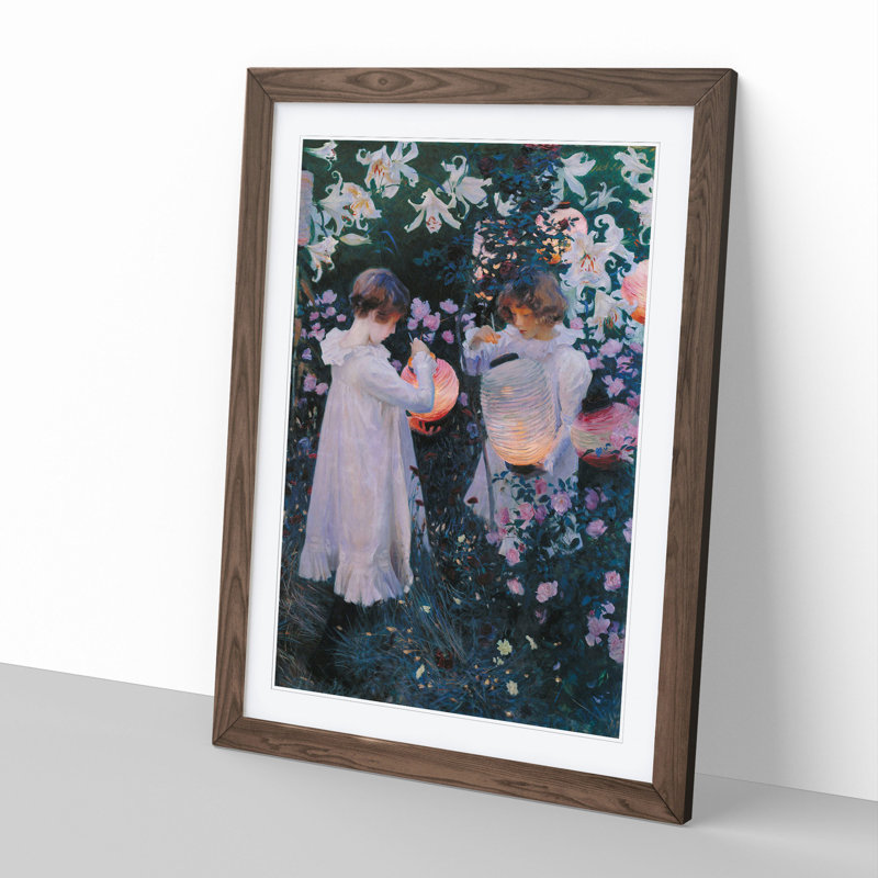 Carnation, Lily, Rose by John Singer Sargent - Picture Frame Painting, Walnut Framed, 48cm H x 36cm W x 2cm D