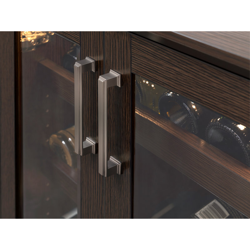 Espresso Brown Glass Door Home Bar Display Cabinet