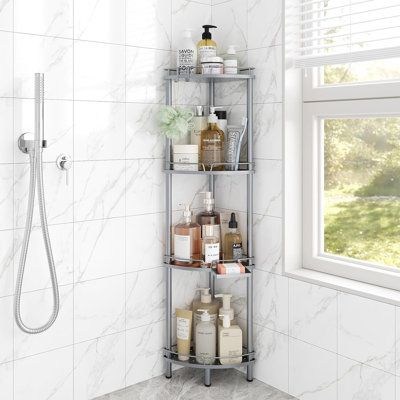 Support de douche de coin en coin, organisateur de douche en métal à 4 niveaux, argent