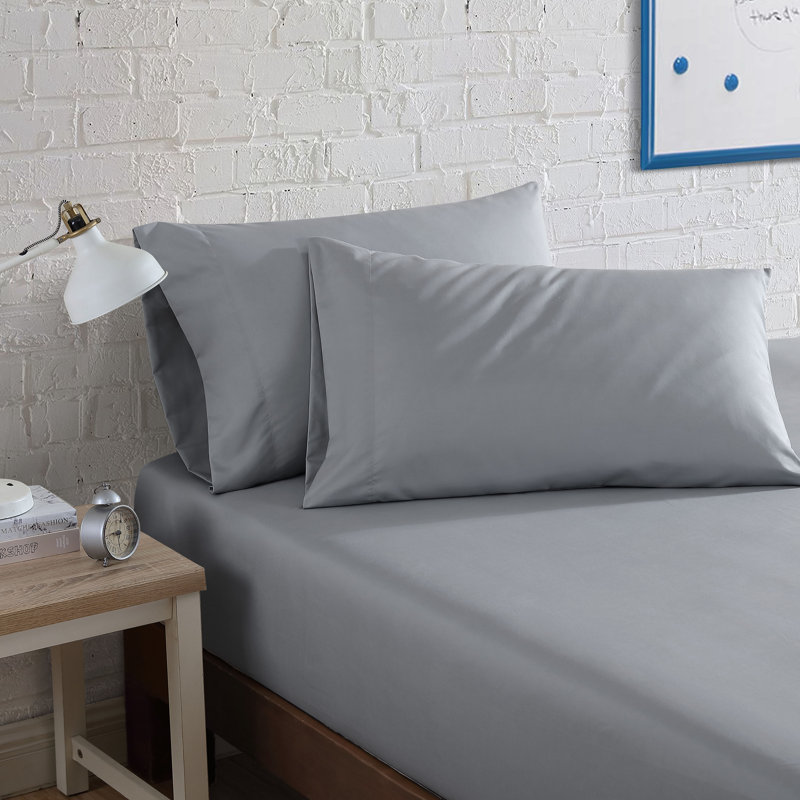Queen Solid Gray Polyester Microfiber Sheet Set