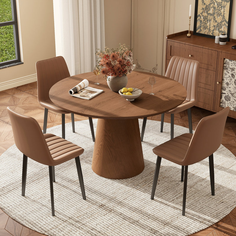 Round Dining Set with PU Leather Chairs