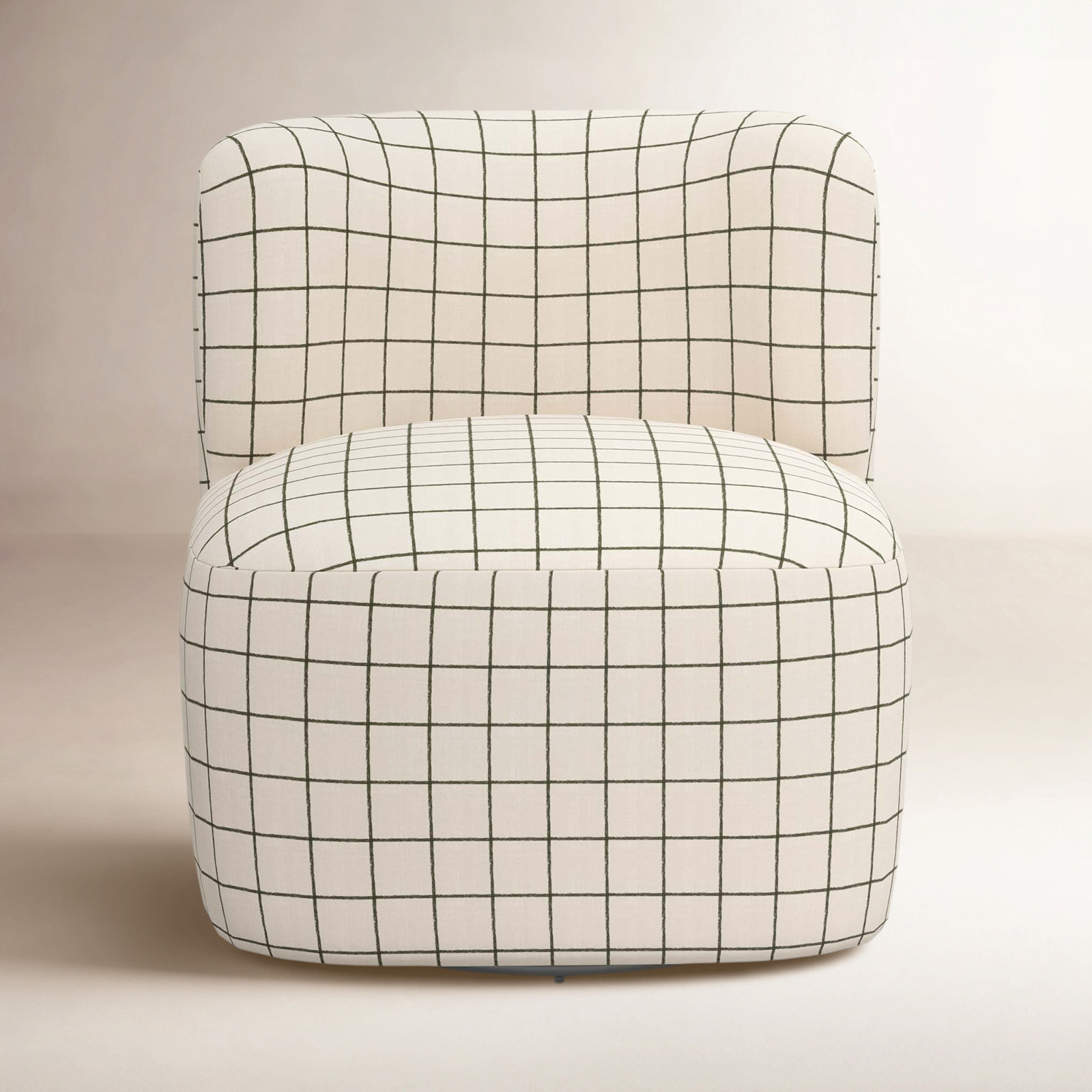 Mariza Swivel Slipper Chair, Line Tattersall Green