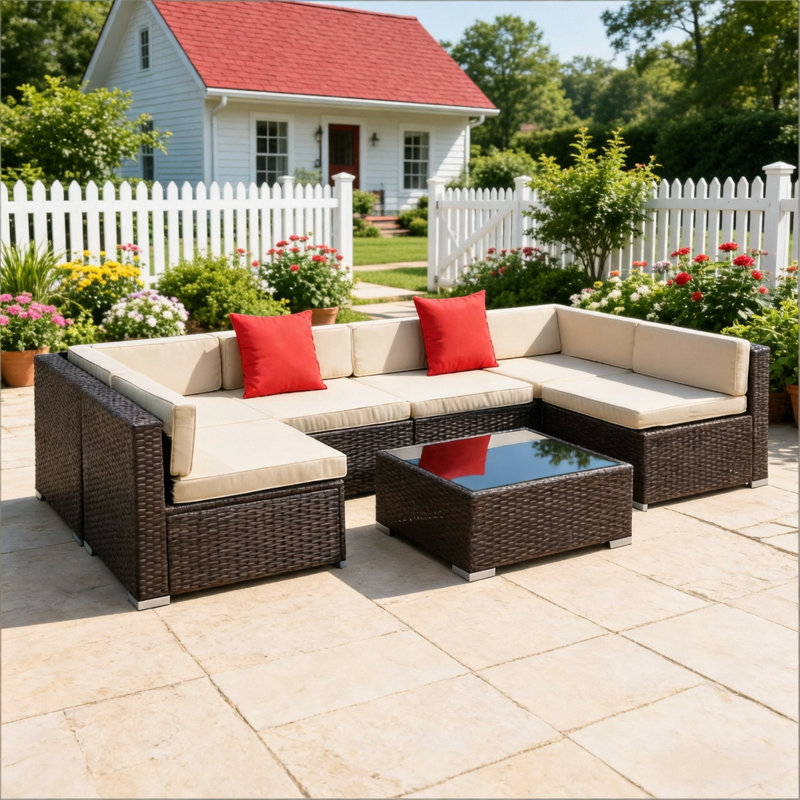 Ensemble de canapé modulaire de patio, ensembles de conversation pour mobilier d'extérieur, ensemble de mobilier de patio 7 pièces