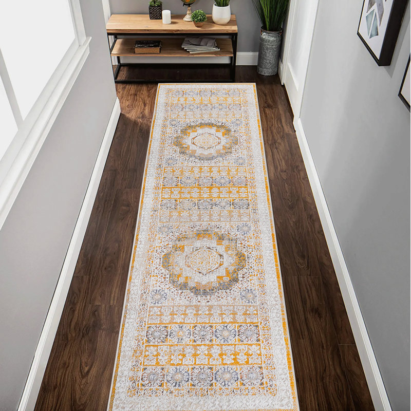 Bungalow Rose PAYAS Collection Cream/Ivory /Medallion Non-Shedding Living Room Bedroom Dining Home Office Stylish and Stain Resistant Area Rug