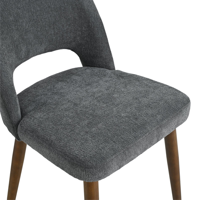  Upholstered Dining Side Chairs with Wood Legs, Charcoal