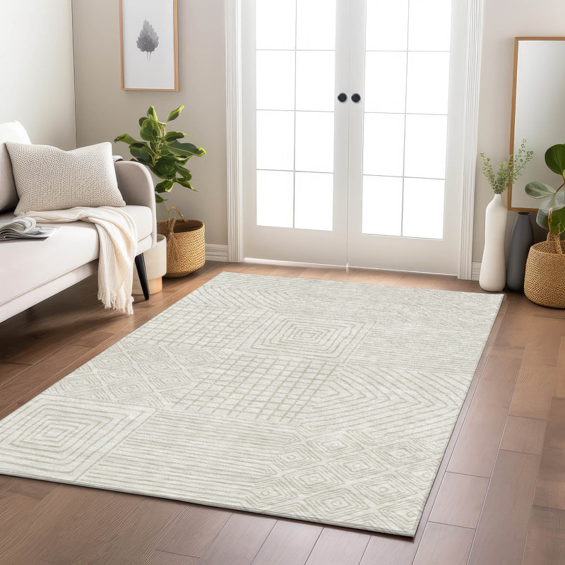 Ivory Geometric Flat Woven Indoor/Outdoor Area Rug 3' x 5'