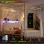 Structure de lit à baldaquin avec lumières DEL et station de charge - lit plateforme en métal, 2 tablettes, ports USB / Type-C, lumière à intensité variable, support robuste-863106823-863106816