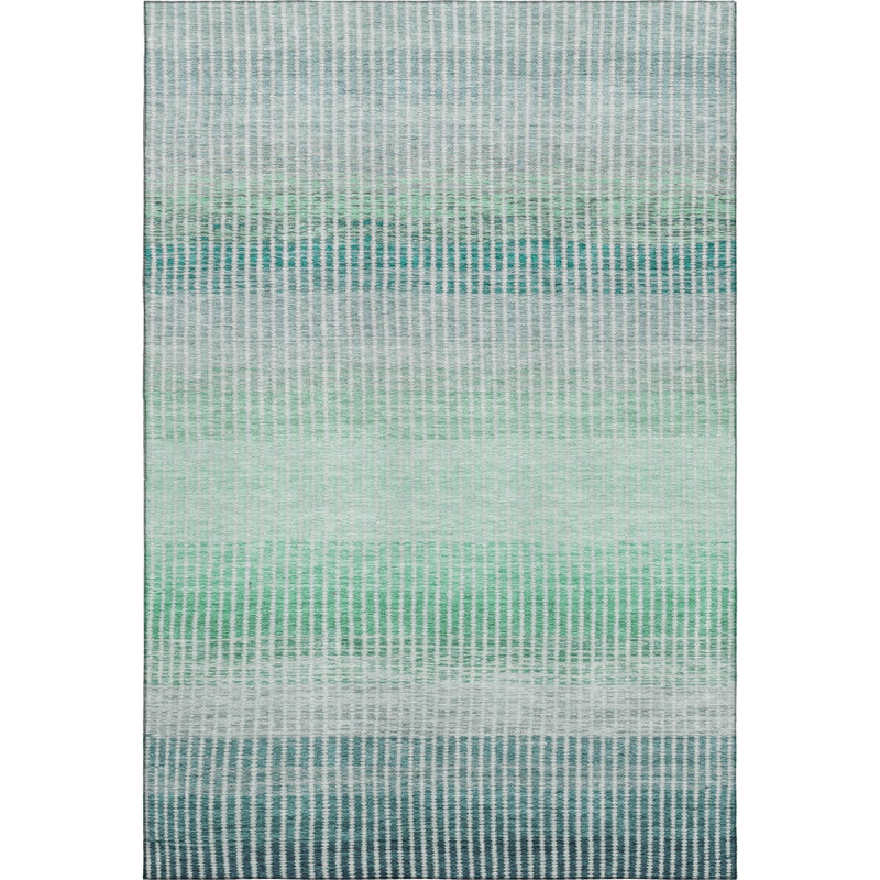 Premium Machine Washable Mayfield AMF2313 Stripes Rug, 5' x 7'6", Turquoise