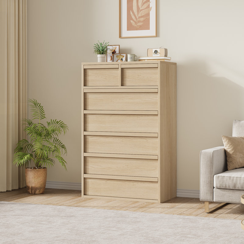 Commode à 5 tiroirs en bois pour le salon, le placard et le vestibule, Beige