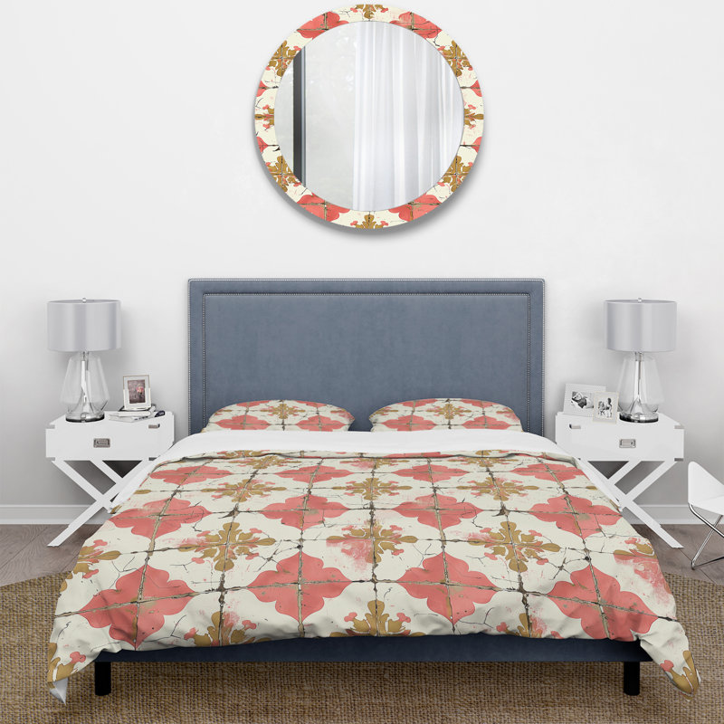 Ensemble de housse de couette rustique rose et doré Rustic Tile III - Farmhouse